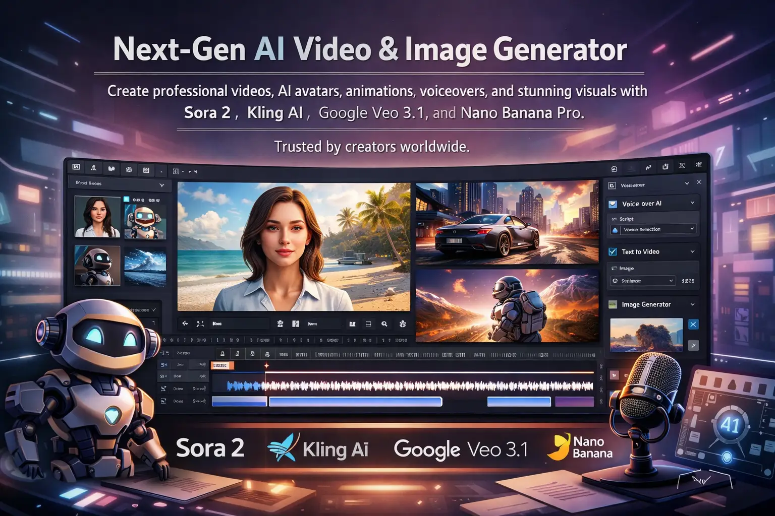 AI video editing dashboard interface with generative content